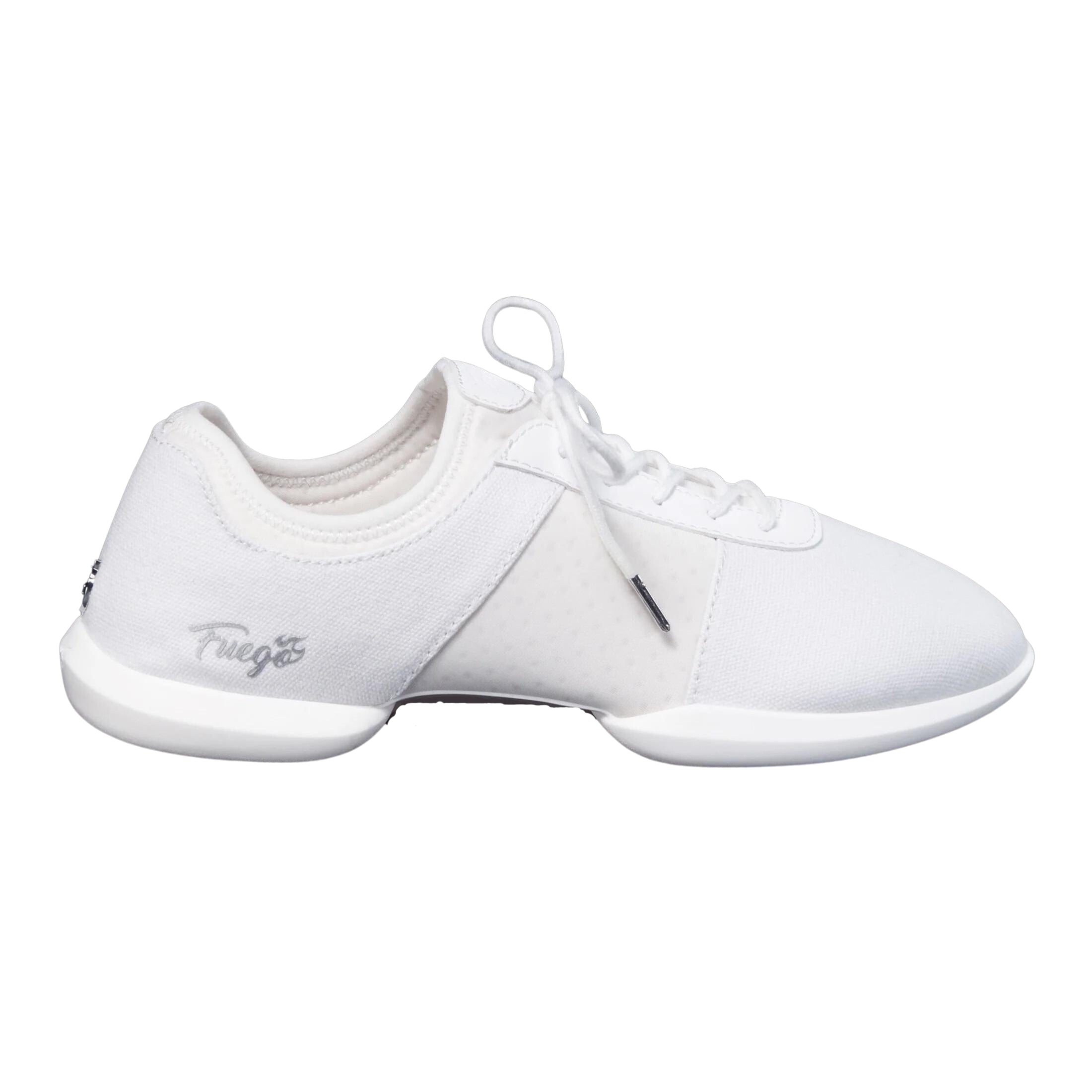 Fuego Dance Shoes präsentiert Fuego Dance Sneakers Split Sole in Weiss, mit Logo und stoßdämpfenden Einlegesohlen.